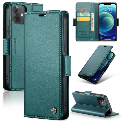 iPhone 12 / 12 Pro CaseMe 023 Butterfly Buckle Litchi Texture RFID Anti-theft Leather Phone Case - Pearly Blue